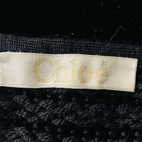 Chloe navy blue & black textured sweater dress with chenille tie at neck. Small - Picture 9 of 9